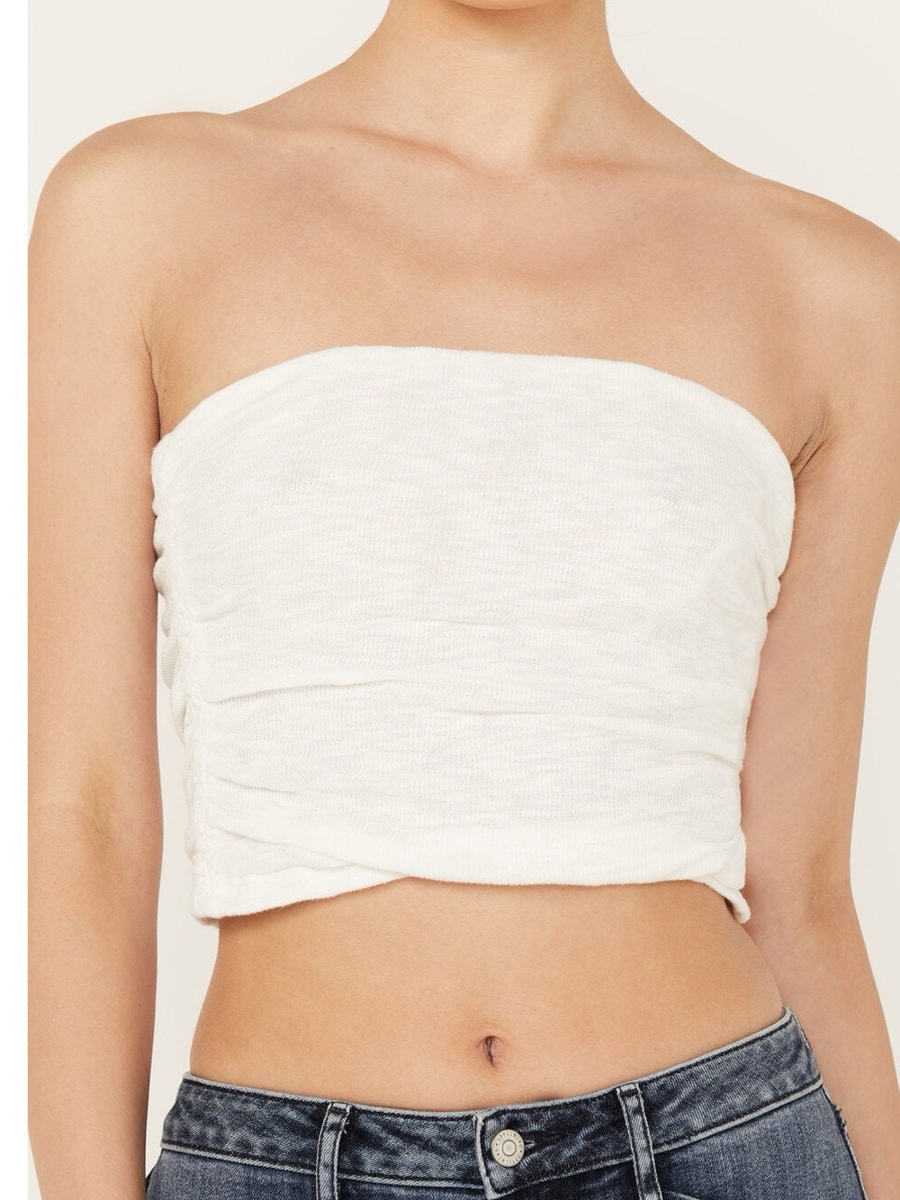 Free People Boulevard Ruched Tube Top White Large EUC